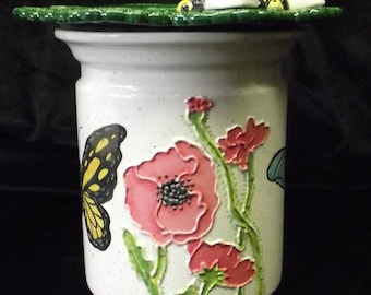 Handmade African Violet Pot Coral Anemone and Butterflies with Bees