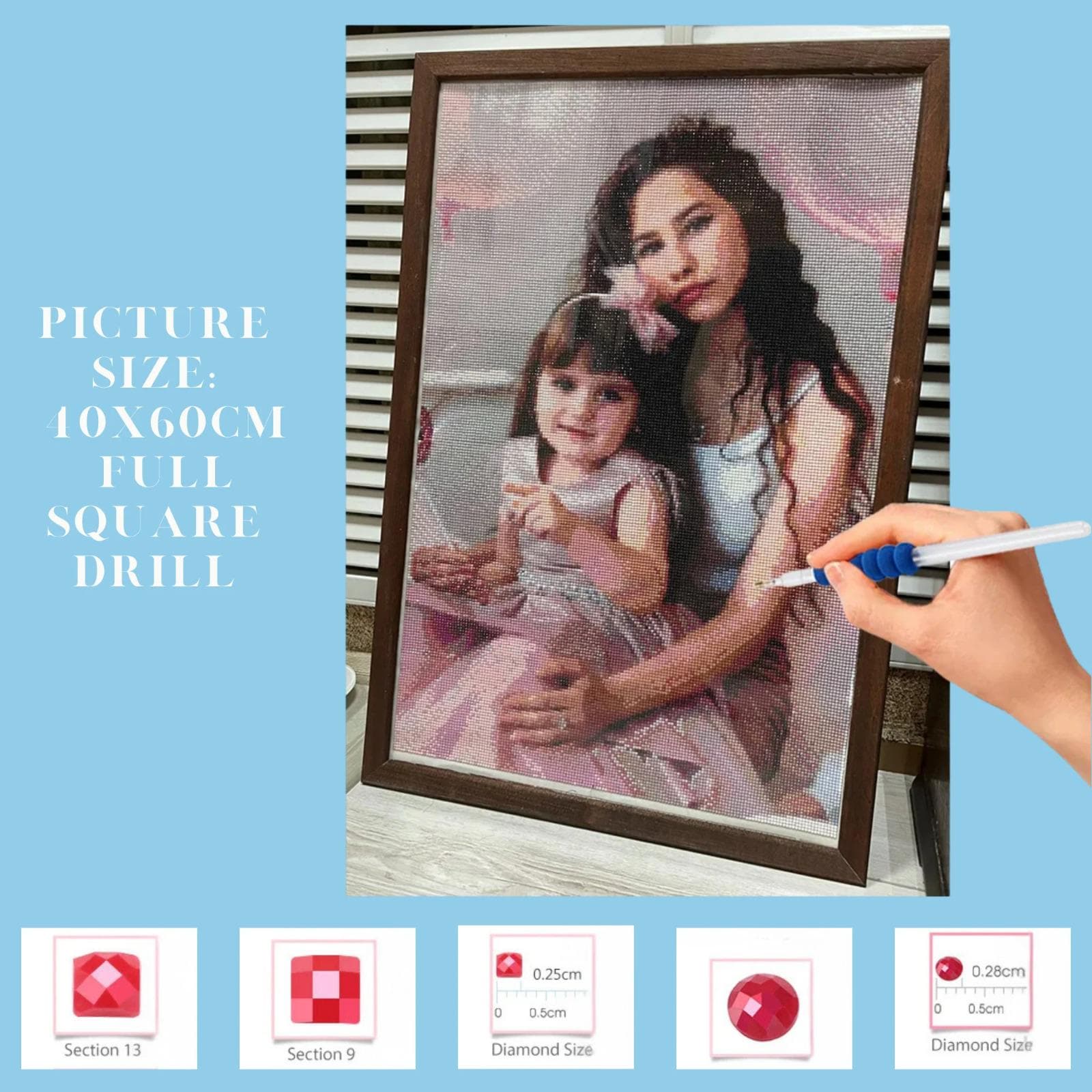 Tableau Strass Personnalisable DIY - Peinture Diamant, Photo Personnalisée, Kit Créatif Neuf