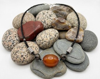 Vintage Beaded Necklace, Classic Retro Bead Jewelry, Handmade Statement Necklace