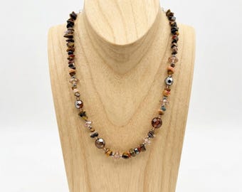 Multi Earthy Tone Beaded Necklace, Bohemian Jewelry