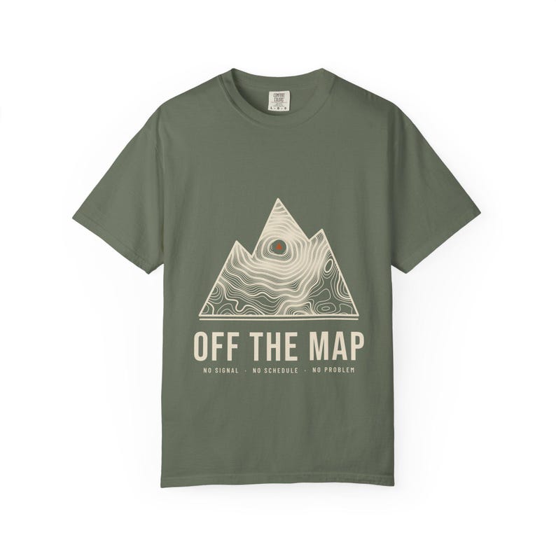 Off the Map T-Shirt, Topographic Mountain Graphic Tee, 100% Cotton Comfort Colors Shirt, Overlanding and Camping Gift image 1
