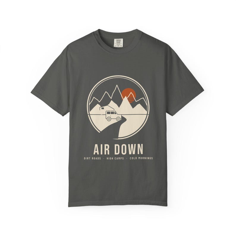 Air Down T-Shirt, Overlanding Rooftop Tent Mountain Badge Tee, 100% Cotton Comfort Colors Shirt, Off Road Camping Gift image 4