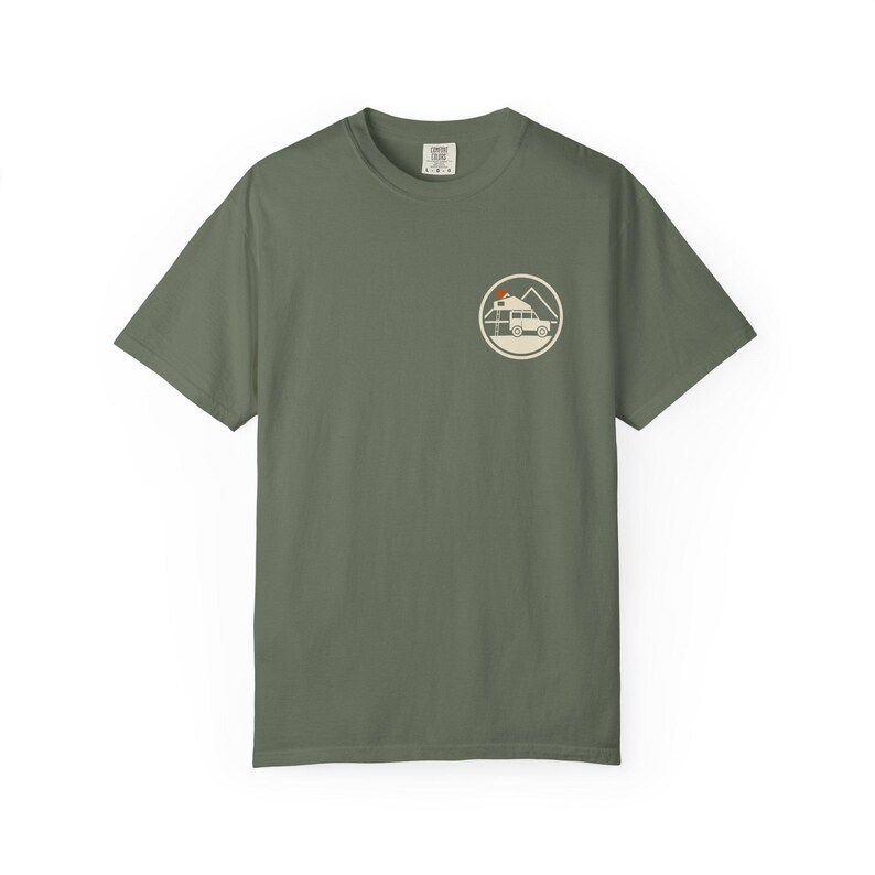 Choose the Dirt T-Shirt, Overlanding Back Print Tee with Small Rooftop Tent Chest Logo, 100% Cotton Comfort Colors Shirt image 1