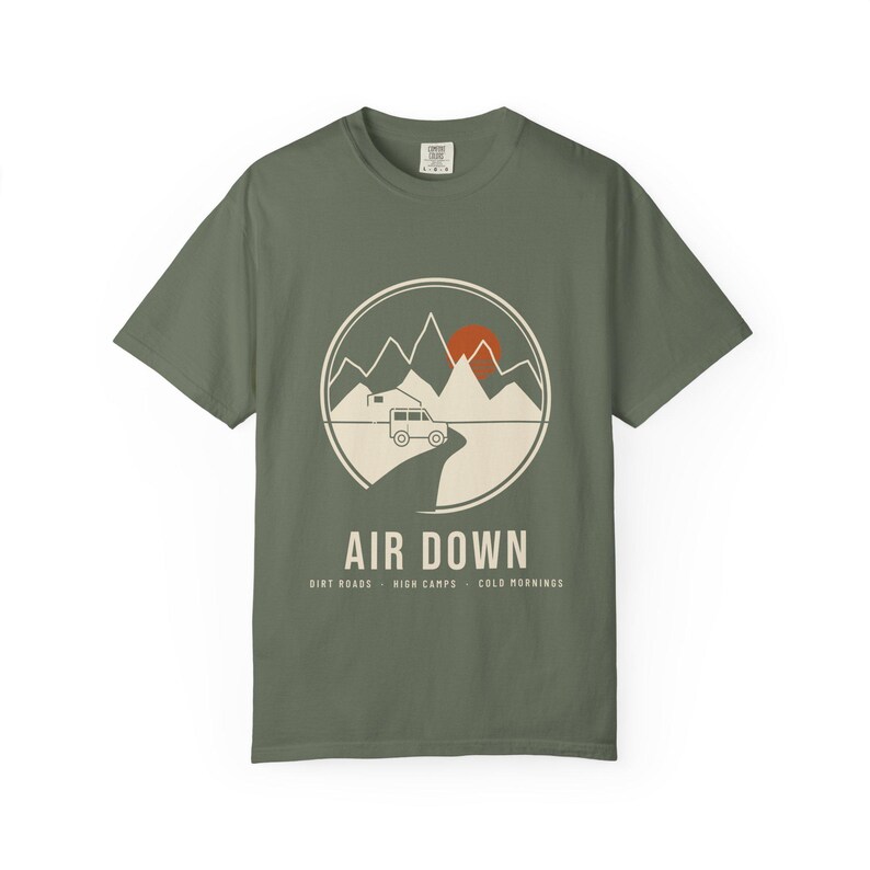 Air Down T-Shirt, Overlanding Rooftop Tent Mountain Badge Tee, 100% Cotton Comfort Colors Shirt, Off Road Camping Gift image 5