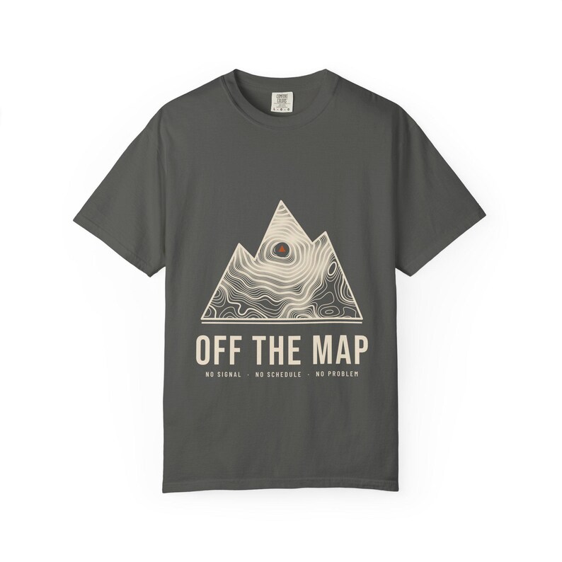 Off the Map T-Shirt, Topographic Mountain Graphic Tee, 100% Cotton Comfort Colors Shirt, Overlanding and Camping Gift image 5