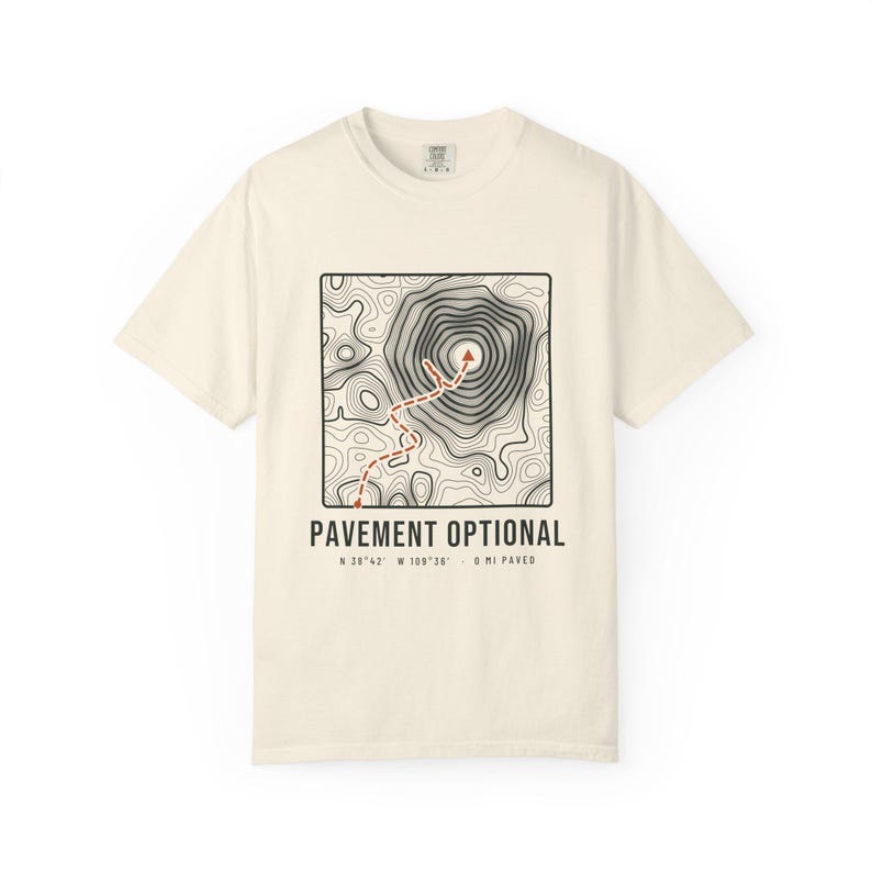 Pavement Optional T-Shirt, Topographic Map Trail Route Tee, 100% Cotton Comfort Colors Overlanding Shirt, Off Road Gift image 1