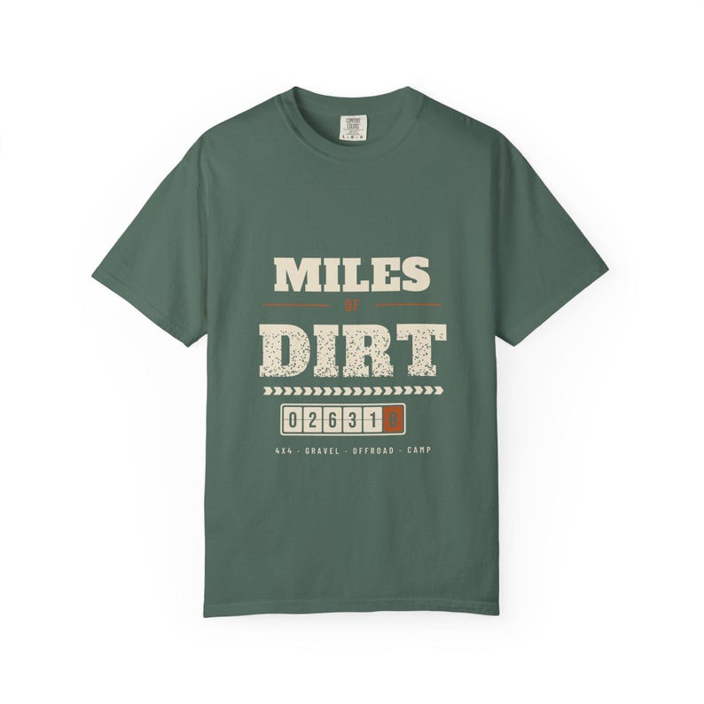 T-shirt « Miles of Dirt », motif compteur kilométrique rétro, idéal pour les voyages en tout-terrain et sur les chemins de terre, 100 % coton, couleurs confortables image 6
