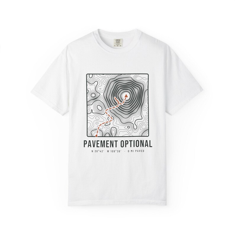 Pavement Optional T-Shirt, Topographic Map Trail Route Tee, 100% Cotton Comfort Colors Overlanding Shirt, Off Road Gift image 2
