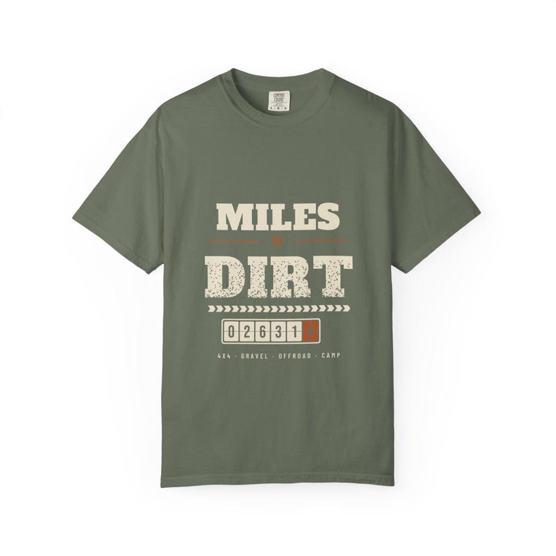 T-shirt « Miles of Dirt », motif compteur kilométrique rétro, idéal pour les voyages en tout-terrain et sur les chemins de terre, 100 % coton, couleurs confortables image 5