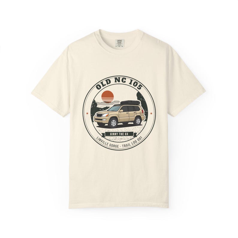 Old NC 105 T-Shirt, Linville Gorge Trail Log Badge Tee, Vintage Off Road Rig Graphic, 100% Cotton Comfort Colors Shirt image 2