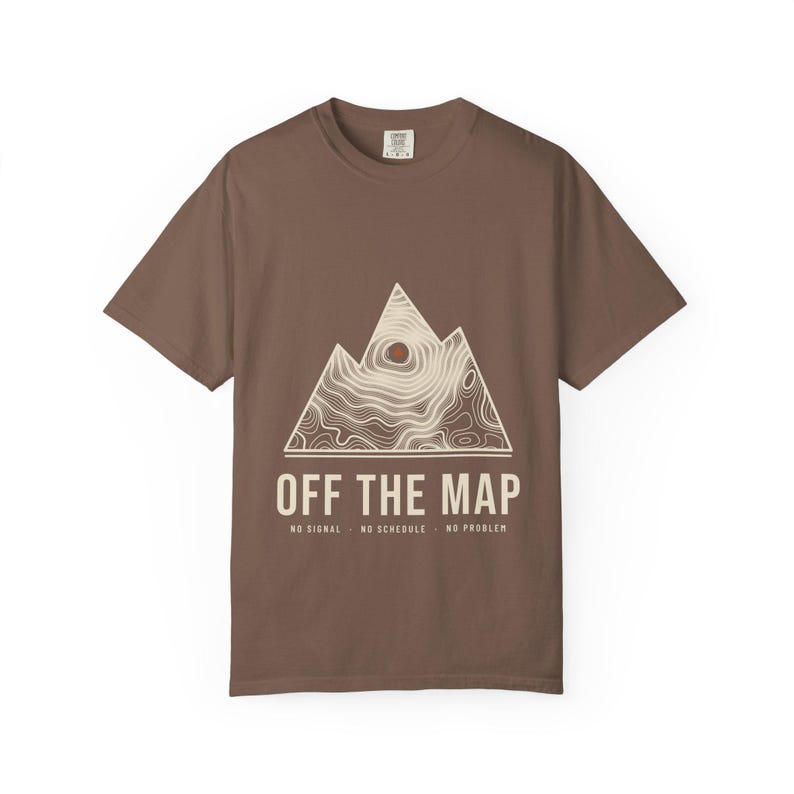 Off the Map T-Shirt, Topographic Mountain Graphic Tee, 100% Cotton Comfort Colors Shirt, Overlanding and Camping Gift image 4