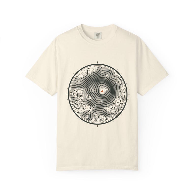 Topographic Map T-Shirt, Contour Lines Circle Graphic Tee, 100% Cotton Comfort Colors Shirt for Hikers and Overlanding Fans zdjęcie 2