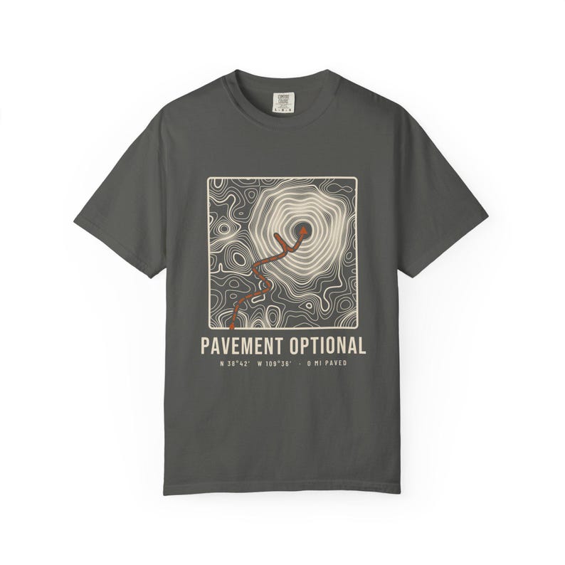 Pavement Optional T-Shirt, Topographic Map Trail Route Tee, 100% Cotton Comfort Colors Overlanding Shirt, Off Road Gift image 3