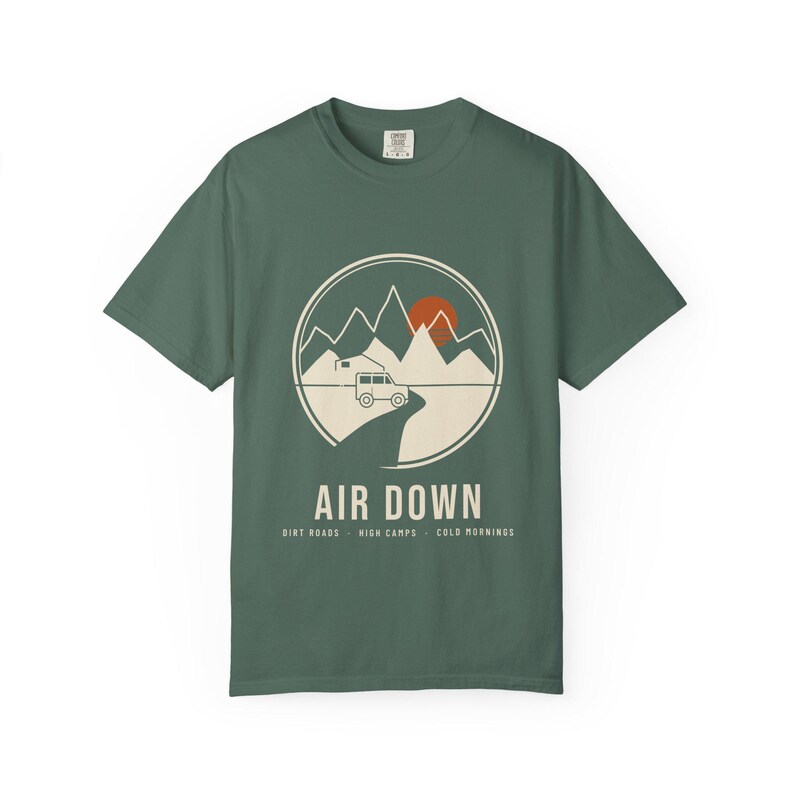 Air Down T-Shirt, Overlanding Rooftop Tent Mountain Badge Tee, 100% Cotton Comfort Colors Shirt, Off Road Camping Gift image 6