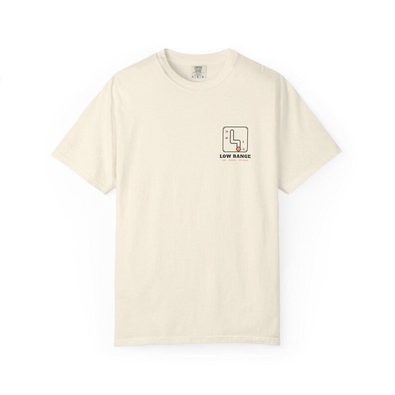 Low Range T-Shirt, 4x4 Shifter Back Print Tee with Pocket Logo, Off Road Overlanding Shirt, 100% Cotton Comfort Colors image 3