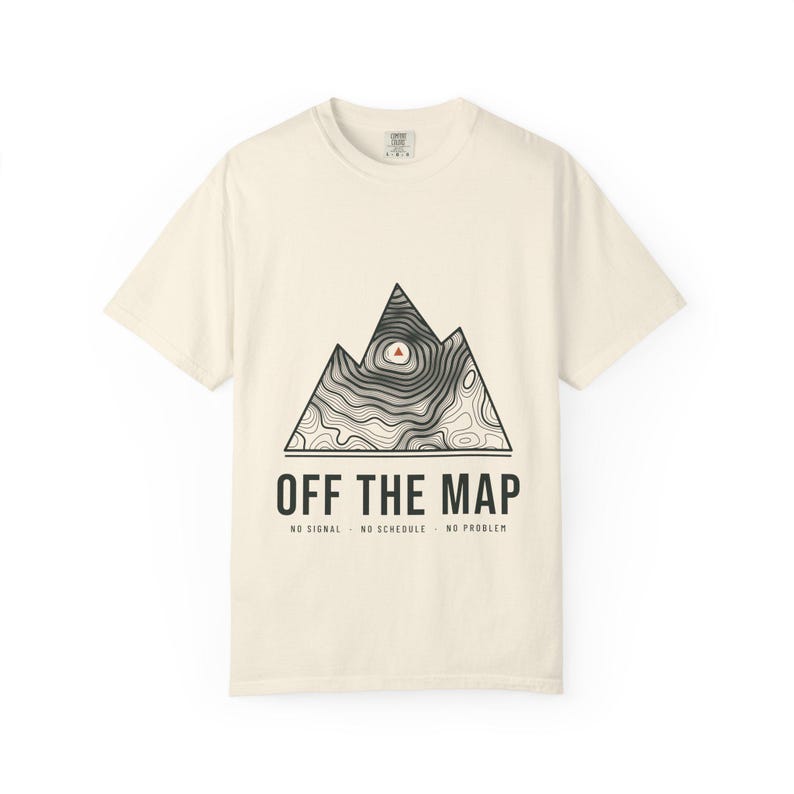 Off the Map T-Shirt, Topographic Mountain Graphic Tee, 100% Cotton Comfort Colors Shirt, Overlanding and Camping Gift image 2