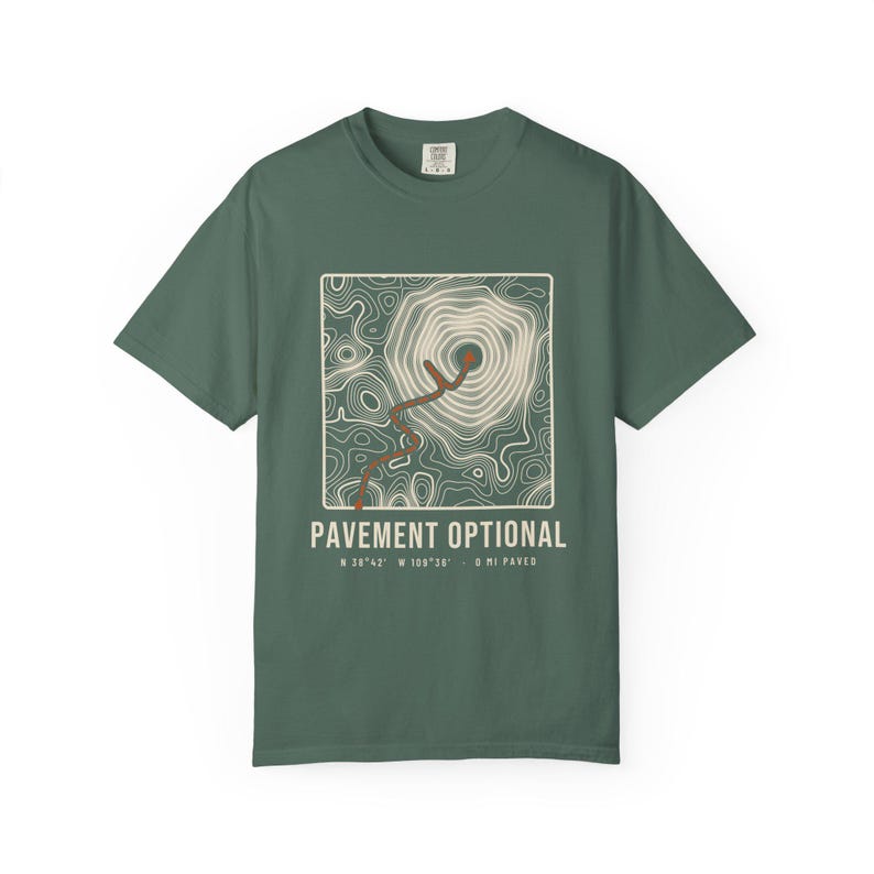 Pavement Optional T-Shirt, Topographic Map Trail Route Tee, 100% Cotton Comfort Colors Overlanding Shirt, Off Road Gift image 5