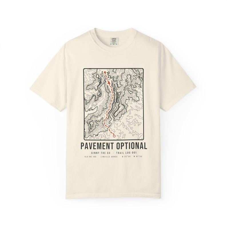 Pavement Optional Old NC 105 T-Shirt, Linville Gorge Topographic Map Tee, 100% Cotton Comfort Colors Shirt, North Carolina Gift image 2