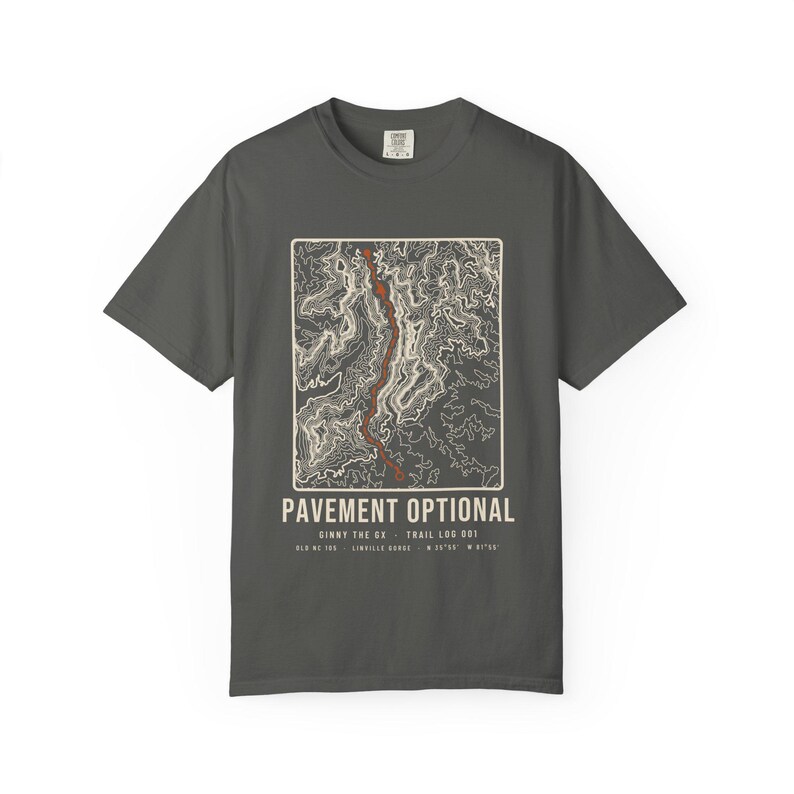 Pavement Optional Old NC 105 T-Shirt, Linville Gorge Topographic Map Tee, 100% Cotton Comfort Colors Shirt, North Carolina Gift image 1