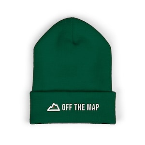 Off the Map Beanie, bestickte Strickmütze mit Bündchen, Wintermütze mit Berglogo für Camping, Offroad-Touren und Trailrunning