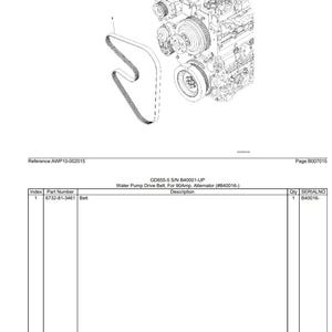 May include: Diagram of an engine with a water pump drive belt. The belt is a long, black, looped component. The diagram includes part numbers and descriptions, including "Belt" and "Water Pump Drive Belt."