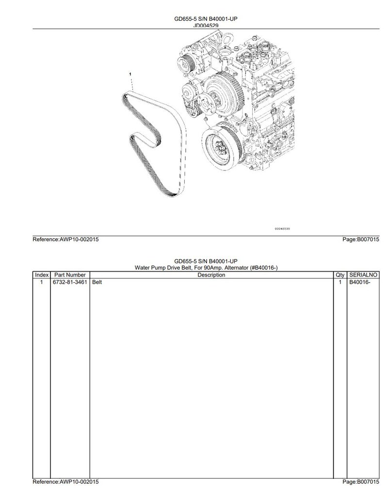 May include: Diagram of an engine with a water pump drive belt. The belt is a long, black, looped component. The diagram includes part numbers and descriptions, including "Belt" and "Water Pump Drive Belt."