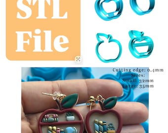 Apple bookshelf polymer clay cutter, back to school cutters  (digital file)