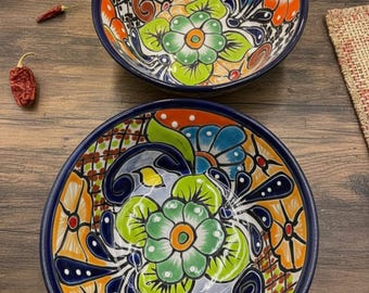 Hand-Painted Ceramic Bowl Set – Colorful Floral Artisan Design (Set of 2)