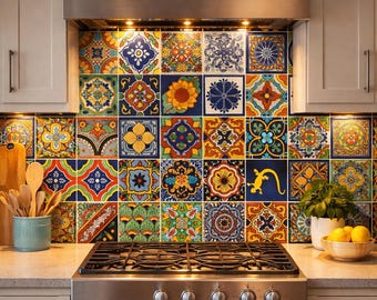 100 Handmade Mexican Ceramic Tiles – Assorted Talavera Patterns, 4x4 Inch Artisan Decor