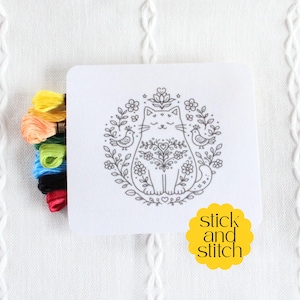 Scandinavian Folk Cat Stick and Stitch Embroidery Transfer Pattern