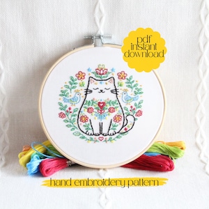 Skandinavische Katze Handstickerei Muster PDF. Nordische Volkskunst. Druckbare Stitch Design. Sofortiger Download.