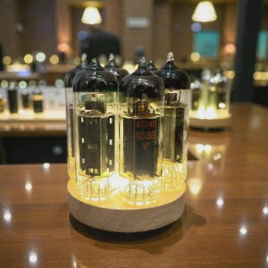 Steampunk vacuümbuislamp, 6P14P buizen nachtlampje, houten voet, USB