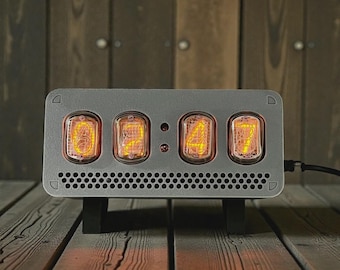 Reloj retro de tubo Nixie IN-12, carcasa gris, alimentación por USB, luz RGB