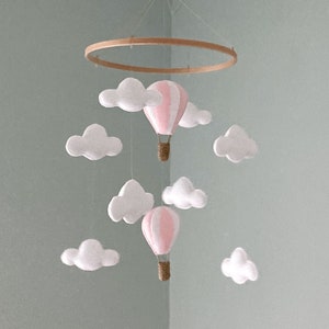 Unisex Nursery Mobile Hanger Pastel Green Hot Air Balloons White Clouds Boy Girl Hanging Decoration New Baby Shower Gift Gender Neutral image 5