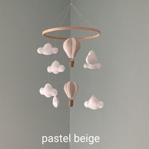 Hot Air Balloon Baby Mobile: Pastel Beige Felt Clouds Nursery Decor