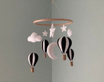 Nursery Mobile Hanger Black Hot Air Balloons Clouds Moon Stars Clouds Boy Girl Ceiling Hanging Decoration New Baby Shower Gift