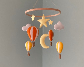 Nursery Mobile Hanger Hot Air Balloons Clouds Moon Stars Clouds Boy Girl Ceiling Hanging New Baby Shower Gift Gender Neutral