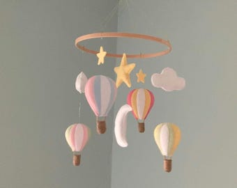 Hot Air Balloon Nursery Mobile with Moon and Stars