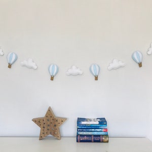 Hot Air Balloon Garland White Cloud Nursery Decoration Banner Blue Pastel Mint Pink Yellow Unisex Baby Shower Gift