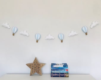 Hot Air Balloon Garland White Cloud Nursery Decoration Banner Blue Mint Pink