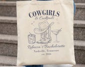 Cowgirls and Cocktails Bachelorette Tote Bag, Nashville Bach Party Favors, Western Bridesmaid Gift