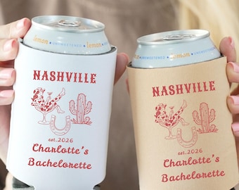 Personalized Nashville Cowgirl Bachelorette Neoprene Can Cooler Sleeves