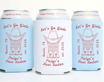 Let's Go Girls, Last Rodeo Personalized Can Sleeve, Western Bachelorette Can Cooler, Cowgirl Custom Bachelorette Party Favors