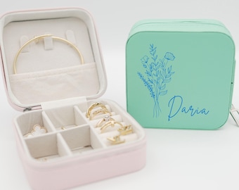 Personalized Wildflower Travel Jewelry Box, Bridesmaid Gift