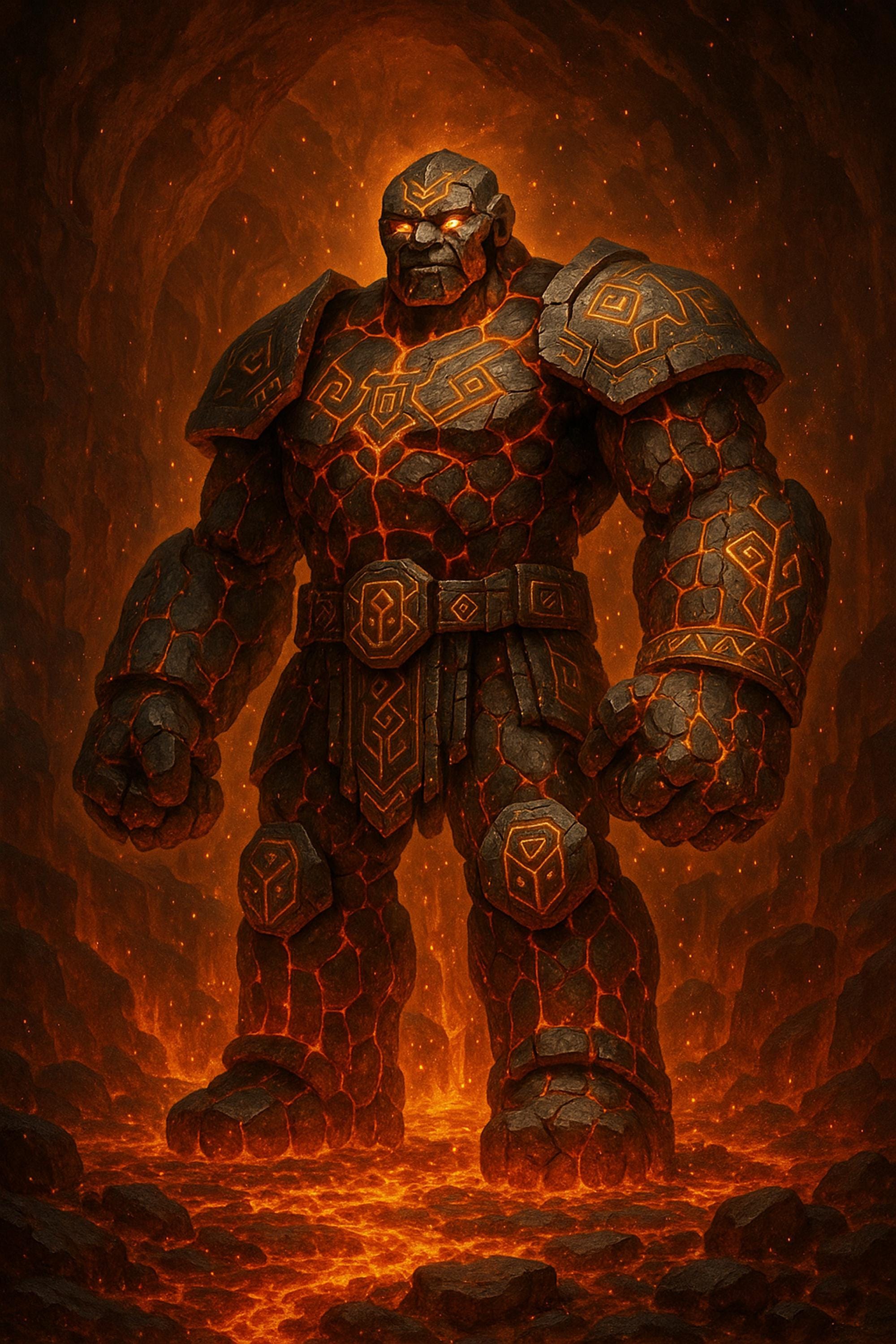 Fire Golem Fantasy Wall Art Printable, Lava Titan Monster Print, DnD Character Art Digital Download, Game Room Decor