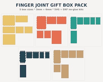 Finger Joint Box SVG Laser Cut Files, 5 Sizes Gift Box Template DXF, 3mm 6mm Plywood, Instant Download
