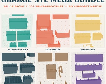 Garage Organization STL Mega Bundle, All 16 Packs, 101 3D Print Files, Pegboard Tool Organizer, Instant Download