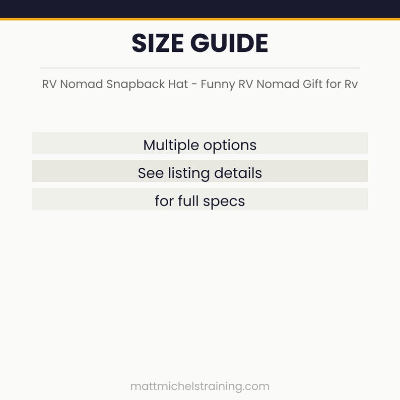 Size guide for RV Nomad Snapback Hat - Funny RV Nomad Gift for Rv Life Lovers