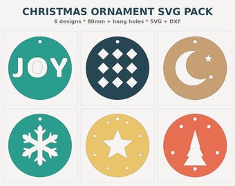 Christmas Ornament SVG Laser Cut Files, 6 Designs DXF Bundle, Tree Decorations, Glowforge, Instant Download