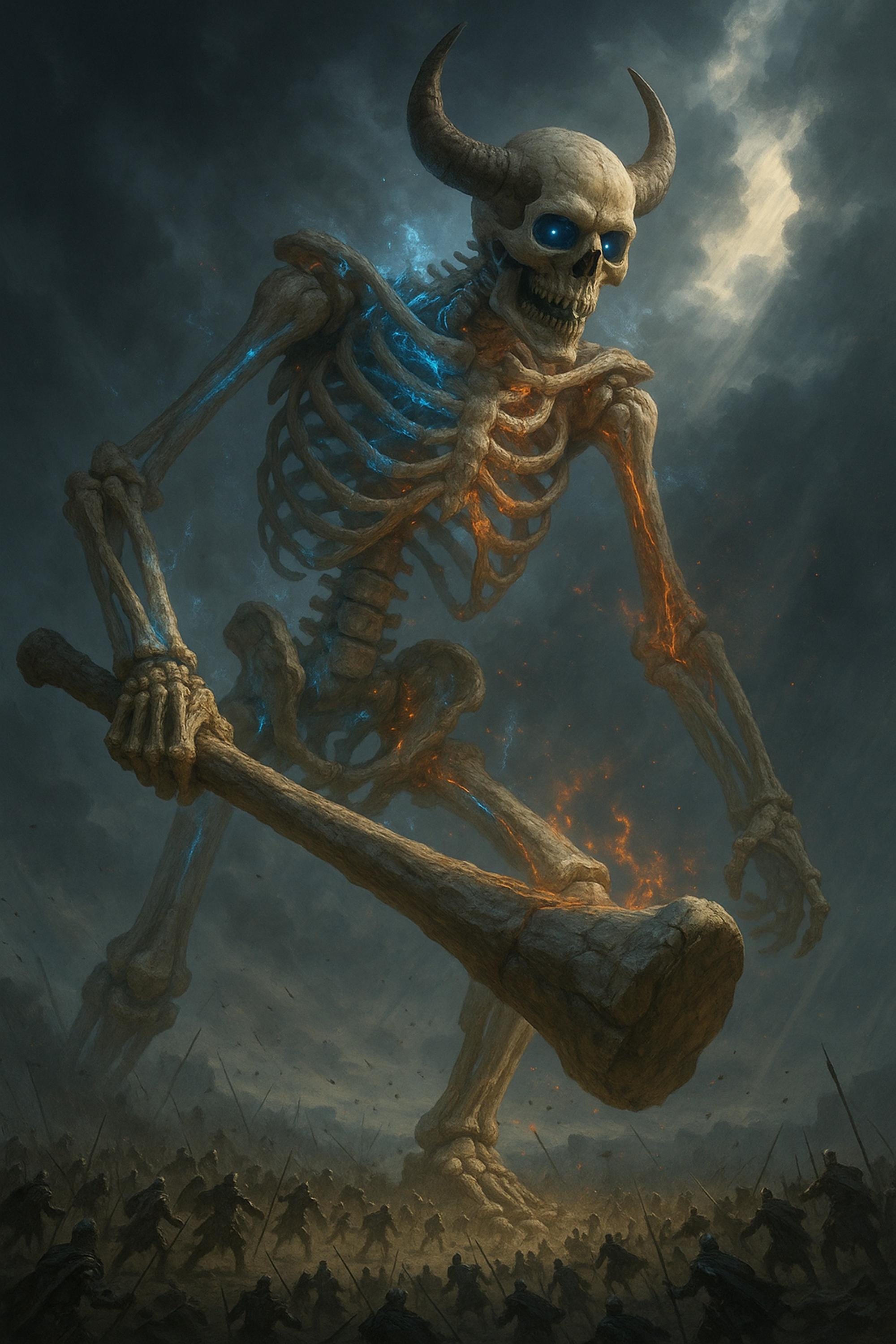 Skeleton Giant Fantasy Wall Art Printable, Undead Bone Titan Print, DnD Monster Art Digital Download, Game Room Decor